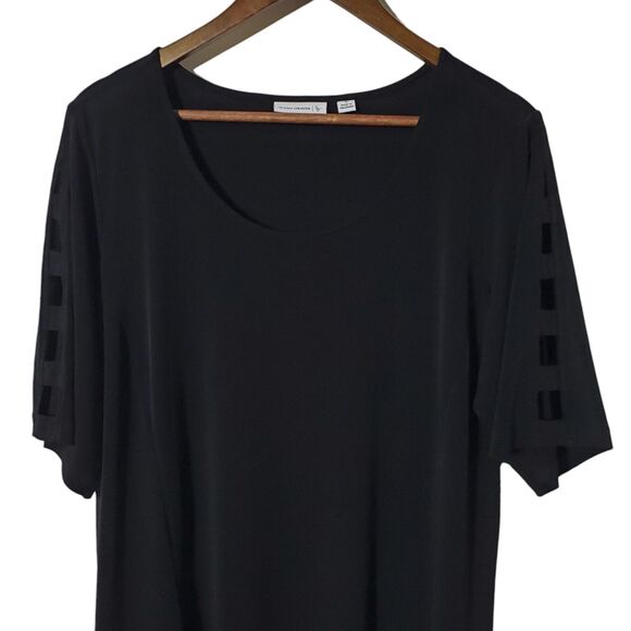 Susan Graver Liquid Knit Black Dress Size 1X Plus Banded Split Sleeve Womens - Picture 3 of 8